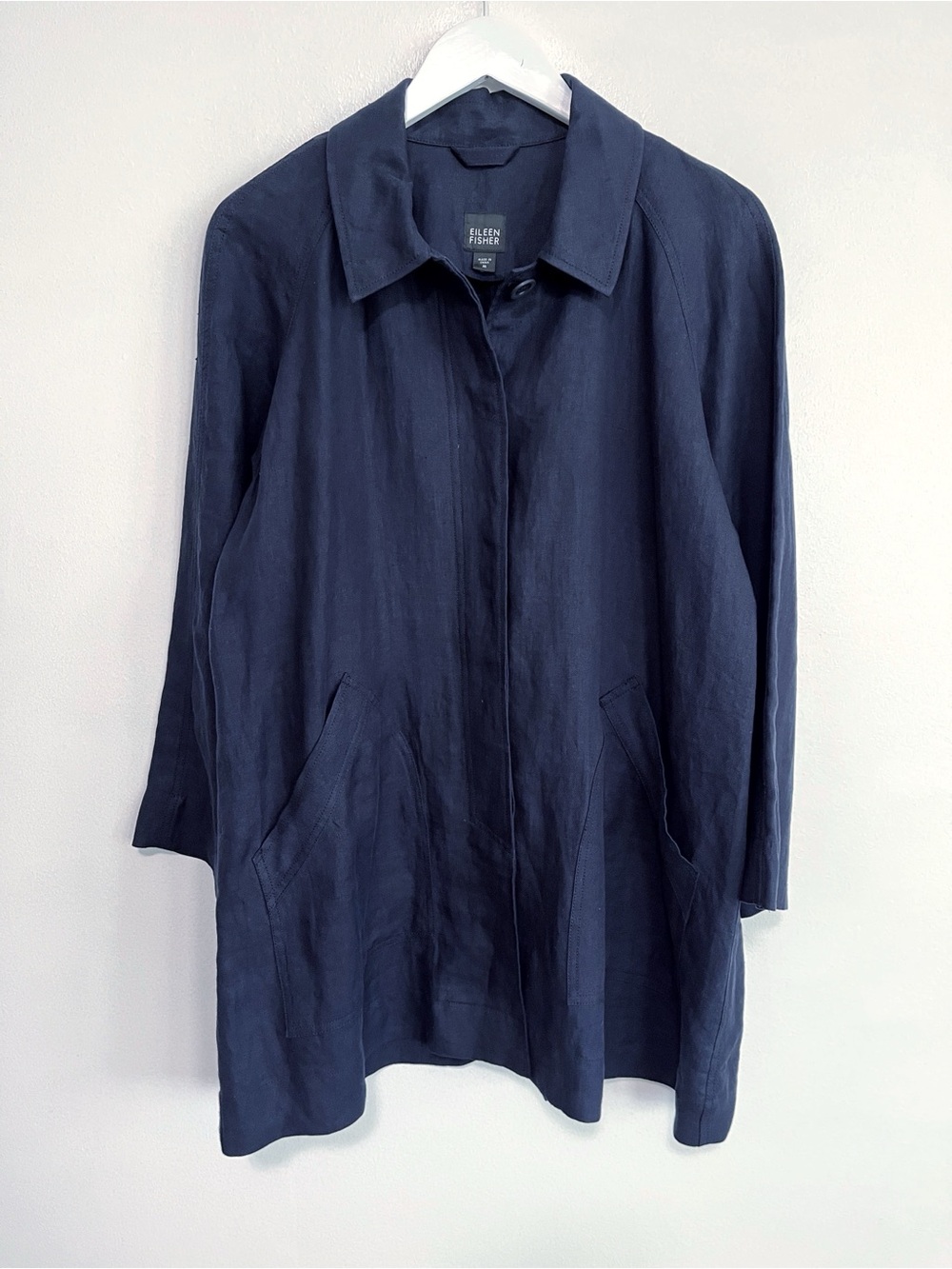 BOGO! Eileen Fisher 100% Linen Jacket Navy Blue Size Medium - Picture 2 of 8